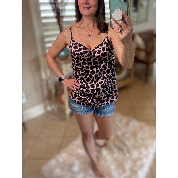 Drape Cowl Neck Giraffe Print Cami Black Pink 1620 - Picture 1 of 9
